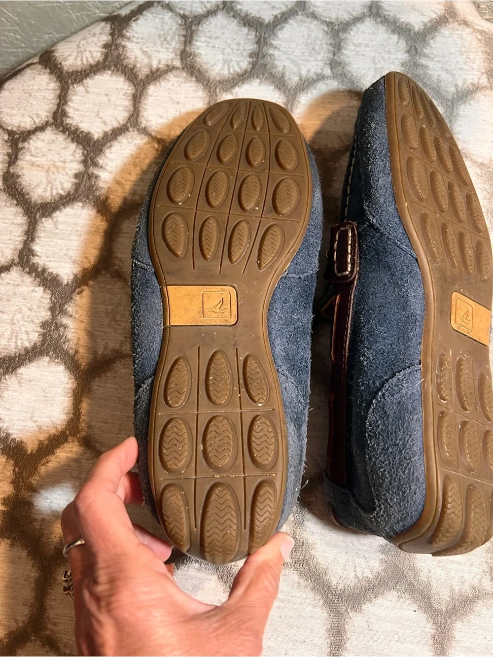 Sperry Men’s Blue Suede Driving Loafers with Brown Leather Trim